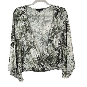 Sanctuary Black and White Bell‎ Sleeve Wrap Blouse Sz M